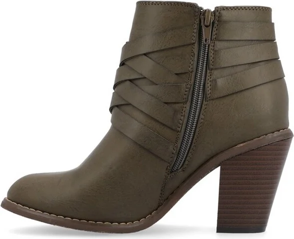 Journee Collection Women's Strap Inside Zip Stacked Heel Booties Black 10WD - Image 7
