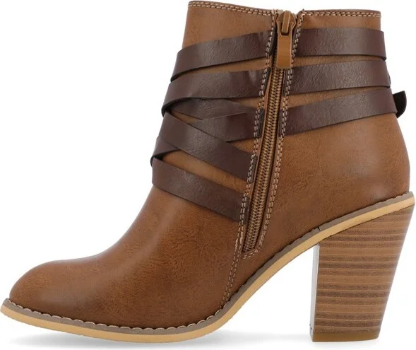 Journee Collection Women's Strap Inside Zip Stacked Heel Booties Black 10WD - Image 8