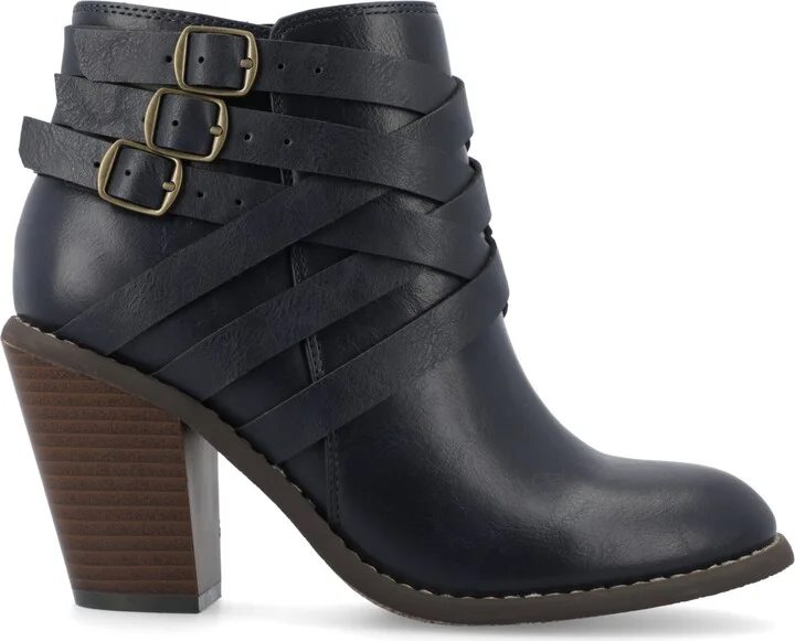 Journee Collection Women's Strap Wide Width Round Toe Stacked Heel Dress Booties - Image 2