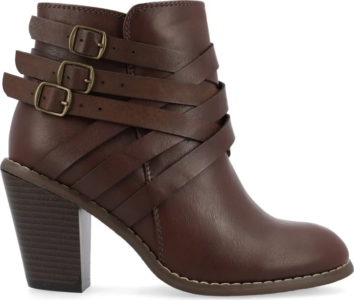 Journee Collection Women's Strap Wide Width Round Toe Stacked Heel Dress Booties - Image 6