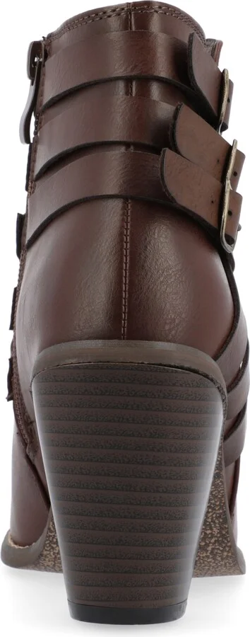 Journee Collection Women's Strap Wide Width Round Toe Stacked Heel Dress Booties - Image 7