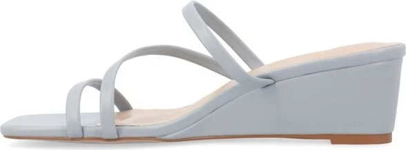 Journee Collection Women's Takarah Crossover Strap Slip On Wedge Sandals Blue - Image 2