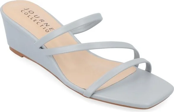 Journee Collection Women's Takarah Crossover Strap Slip On Wedge Sandals Blue