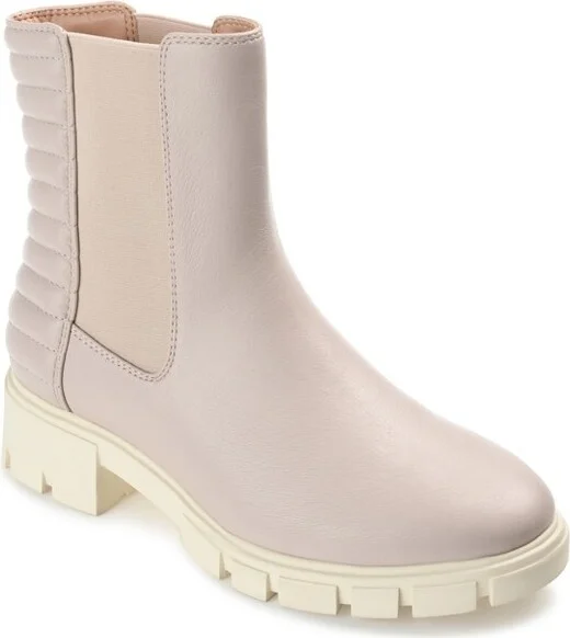 Journee Collection Women's Tatiana Round Toe Block Heel Chelsea Booties Stone