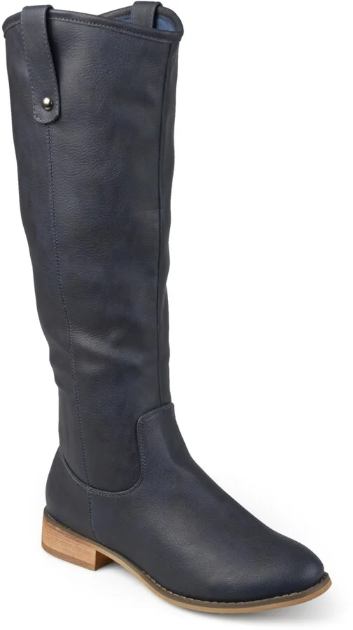 Journee Collection Women's Taven Extra Wide Calf Stacked Heel Western Detail Mid Shaft Boots