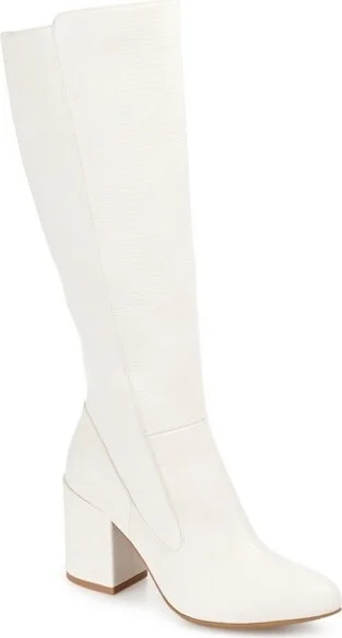 Journee Collection Women's Tavia Block Heel Knee High Boots White