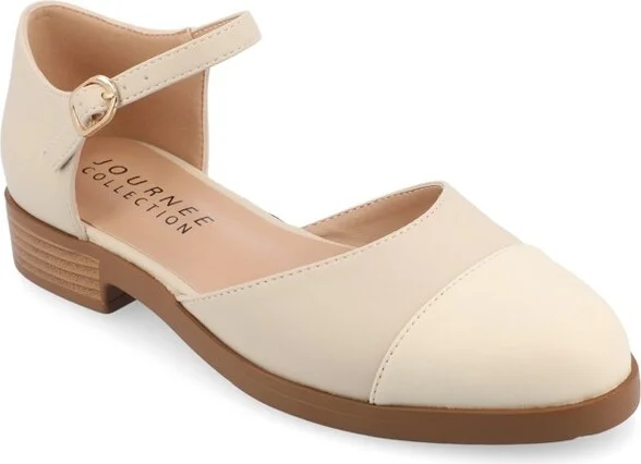 Journee Collection Women's Tesley Two Tone Mary Jane Flats, Tan