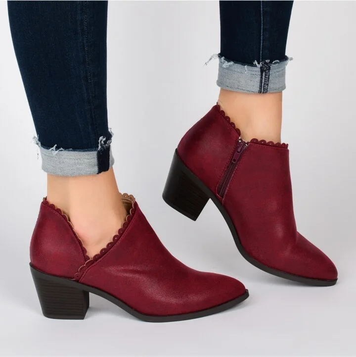Journee Collection Women's Tessa Scalloped Block Heel Booties - Image 6