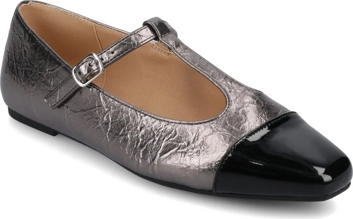 Journee Collection Women's Theah T-Strap Cap Toe Mary Jane Flats