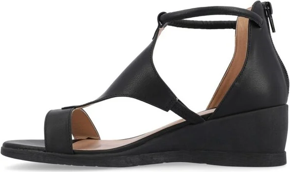 Journee Collection Women's Trayle Wedge Back Heel Zip Sandals 6 BlackW - Image 2