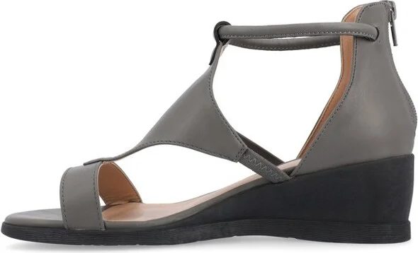 Journee Collection Women's Trayle Wedge Back Heel Zip Sandals 6 BlackW - Image 7