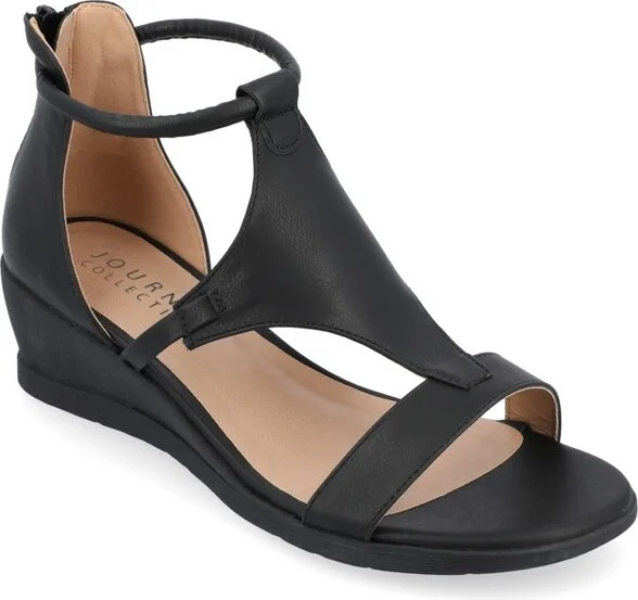 Journee Collection Women's Trayle Wedge Back Heel Zip Sandals 6 BlackW