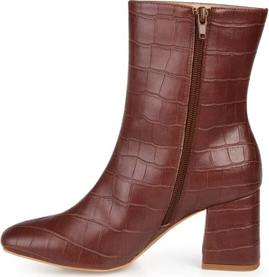 Journee Collection Women's Trevi Inside Zip Block Heel Booties Brown - Image 2