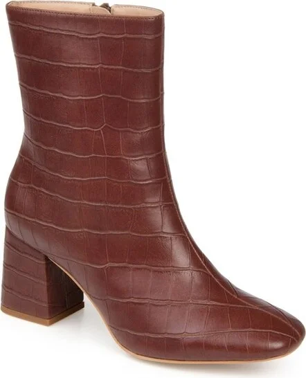 Journee Collection Women's Trevi Inside Zip Block Heel Booties Brown