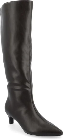 Journee Collection Women's Tullip Kitten Heel Pointed Toe Boots, Brown