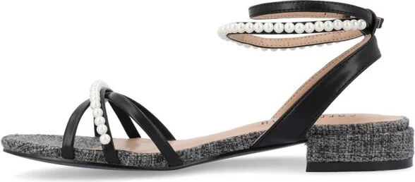 Journee Collection Women's Tulsi Faux Pearl Ankle Strap Covered Block Heel Sandals Black - Image 2