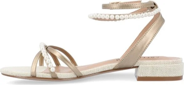 Journee Collection Women's Tulsi Faux Pearl Ankle Strap Covered Block Heel Sandals Black - Image 4