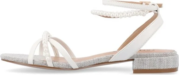 Journee Collection Women's Tulsi Faux Pearl Ankle Strap Covered Block Heel Sandals Black - Image 5