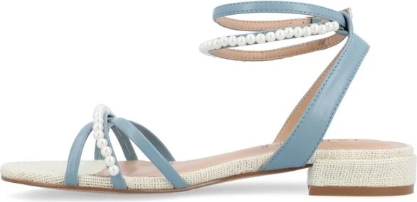 Journee Collection Women's Tulsi Faux Pearl Ankle Strap Covered Block Heel Sandals Black - Image 6