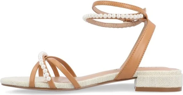 Journee Collection Women's Tulsi Faux Pearl Ankle Strap Covered Block Heel Sandals Black - Image 7