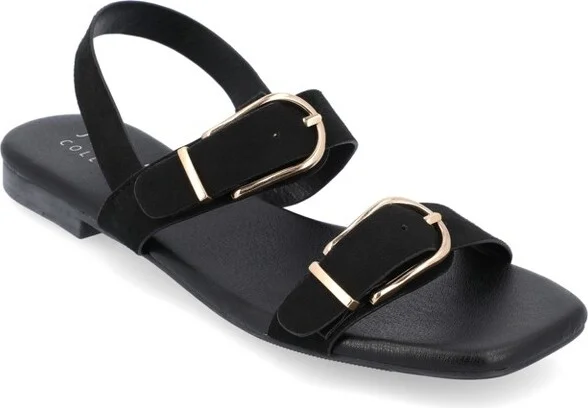 Journee Collection Women's Twylah Low Stacked Heel Sling Back Sandals Black