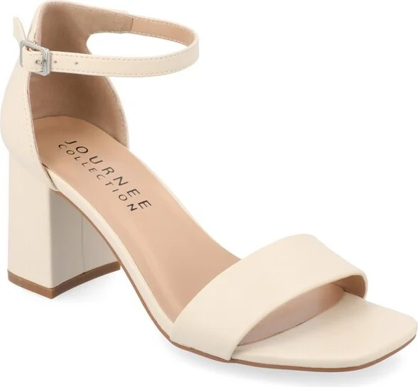 Journee Collection Women's Valenncia Narrow Width SuperNatural Shades Open Square Toe Ankle Strap Sandals, Cream NW