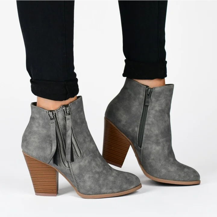 Journee Collection Women's Vally Double Zipper Stacked Heel Ankle Booties - Image 2