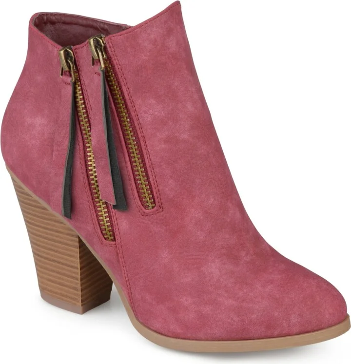 Journee Collection Women's Vally Double Zipper Stacked Heel Ankle Booties