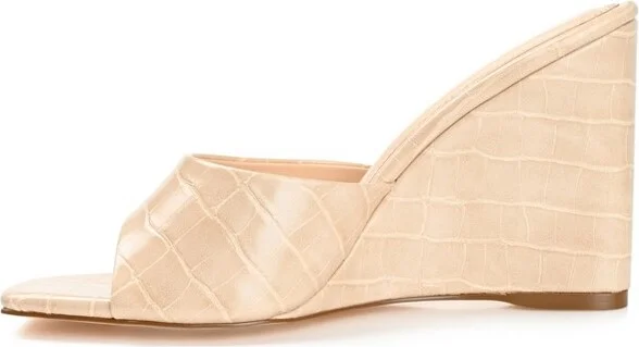 Journee Collection Women's Vivvy Slip On Open Square Toe Wedge Sandals Beige - Image 2