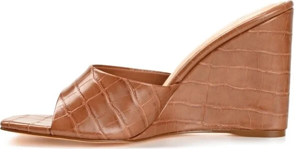 Journee Collection Women's Vivvy Slip On Open Square Toe Wedge Sandals Beige - Image 4