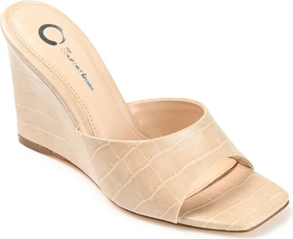 Journee Collection Women's Vivvy Slip On Open Square Toe Wedge Sandals Beige