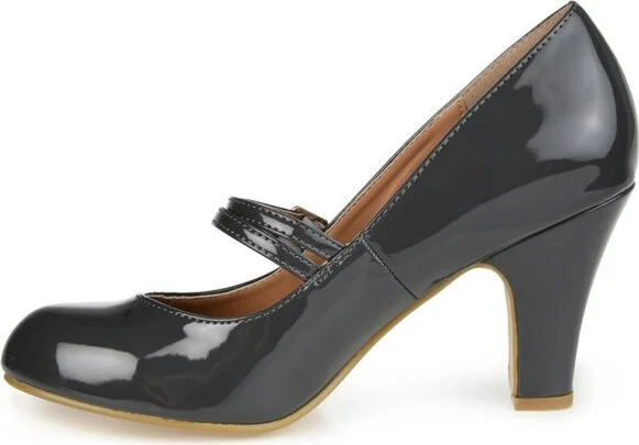 Journee Collection Women's Wendy-09-1 Round Toe High Block Heel Pumps Grey - Image 2