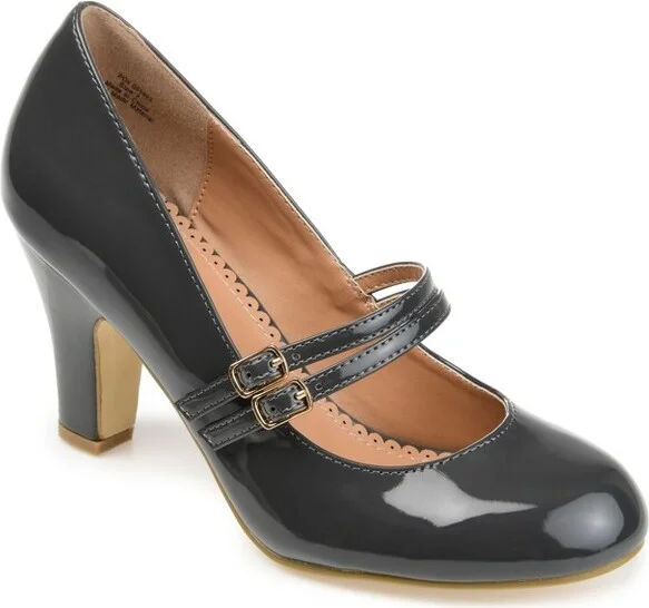 Journee Collection Women's Wendy-09-1 Round Toe High Block Heel Pumps Grey