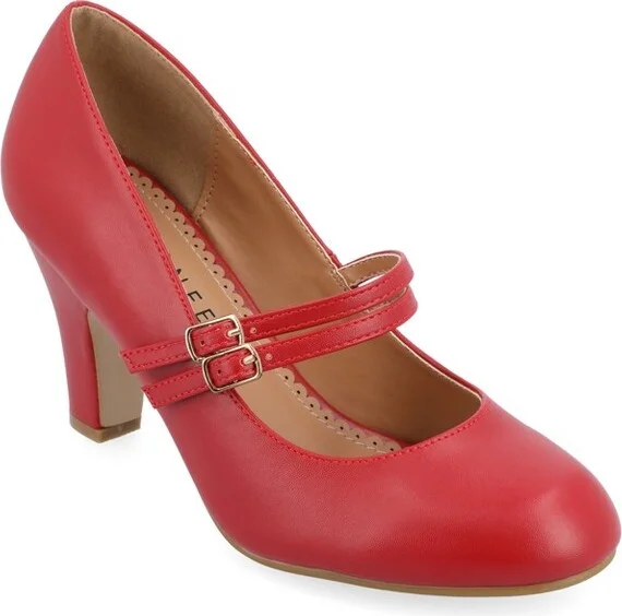 Journee Collection Women's Windy Narrow Width Round Toe Block Heel Mary Jane Pumps Red N