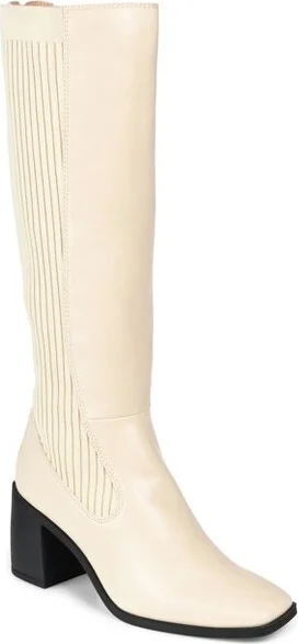Journee Collection Women's Winny Stacked Heel Knee High Boots Bone