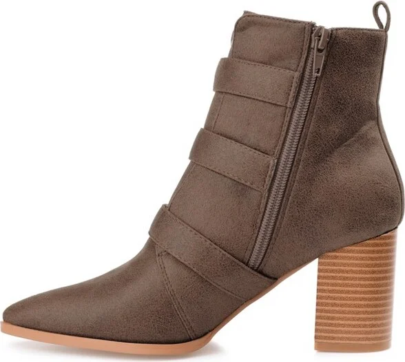 Journee Collection Women's Winsley Inside Zip Stacked Heel Booties Brown - Image 2