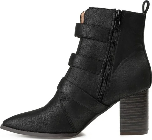 Journee Collection Women's Winsley Inside Zip Stacked Heel Booties Brown - Image 3