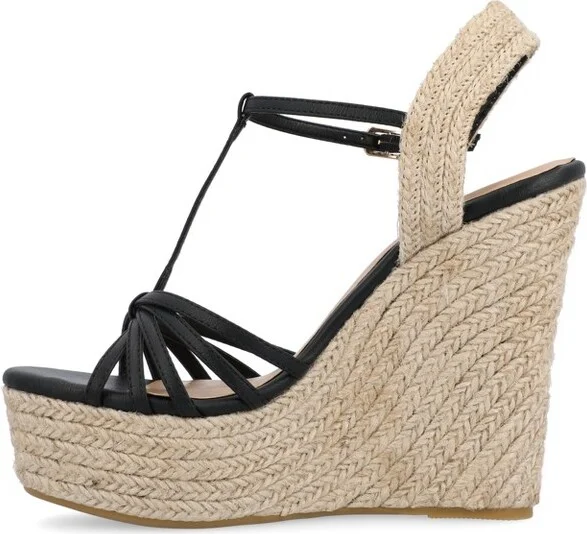 Journee Collection Women's Yara Buckle Espadrille Wedge Sandals Black - Image 2