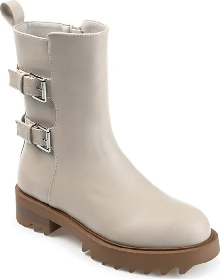 Journee Collection Women's Yasmine Almond Toe Block Heel High Ankle Booties Sand