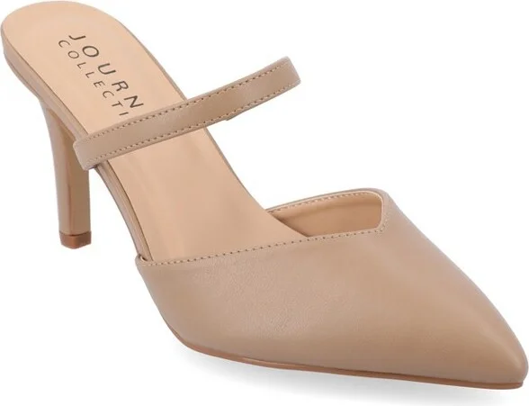 Journee Collection Women's Yvon Narrow Width SuperNatural Shades Pointed Toe Mule Pumps, Mocha NW