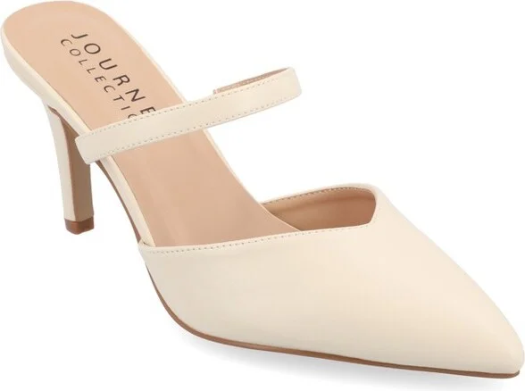 Journee Collection Women's Yvon SuperNatural Shades Pointed Toe Mule Pumps, Cream 10WD