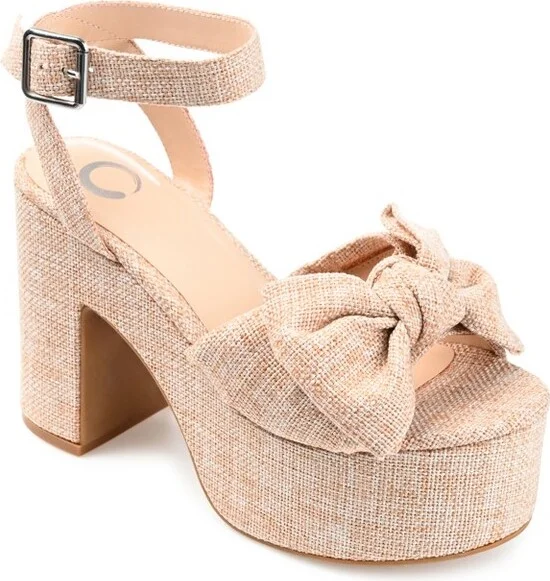 Journee Collection Women's Zenni Bow Detail Platform Sandals Beige