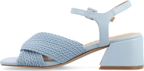 Journee Collection Women's Zerlina Knit Block Heel Sandals, Blue - Image 4