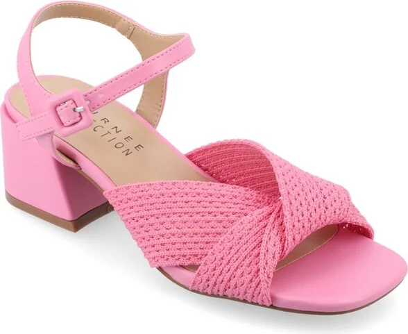 Journee Collection Women's Zerlina Knit Block Heel Sandals, Blue