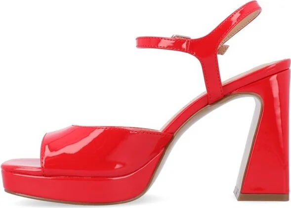 Journee Collection Women's Ziarre Patent Vegan Leather Ankle Strap Platform Sandals Red - Image 2