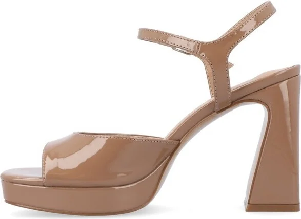 Journee Collection Women's Ziarre Patent Vegan Leather Ankle Strap Platform Sandals Red - Image 4