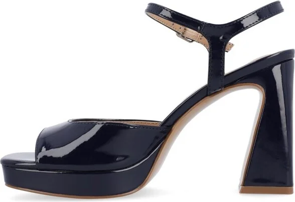 Journee Collection Women's Ziarre Patent Vegan Leather Ankle Strap Platform Sandals Red - Image 6