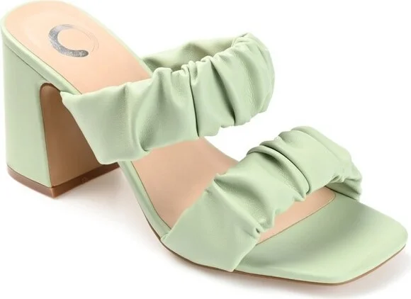 Journee Collection Womens Zoee Open Square Toe Block Heel Sandals Green 7
