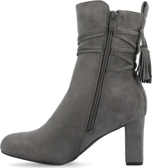 Journee Collection Women's Zuri Inside Zip Block Heel Booties Taupe - Image 5