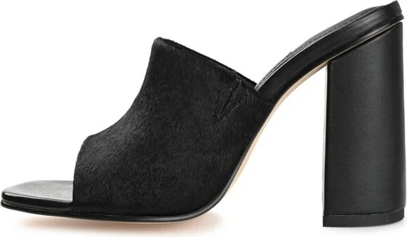 Journee Signature Women's Genuine Leather Deena Slip On Block Heel Open Square Toe Sandals Black - Image 2